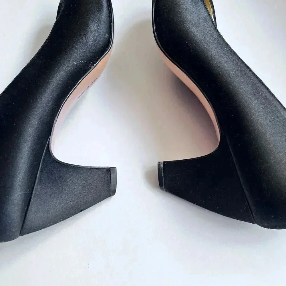 Vintage Salvatore Ferragamo Black Satin Heels Shoes Size 8.5 AA Narrow - Picture 5 of 11